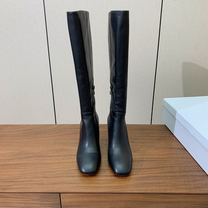 DIOR 25S KNEE-HIGH BOOTS 80 MM IN BLACK CALFSKIN WITH GOLD HARDWARE