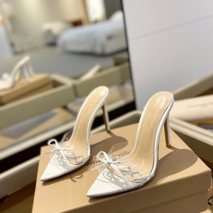 GIANVITO ROSSI 26S HEELED SANDALS 105 MM IN WHITE PATENT CALFSKIN WITH BOW