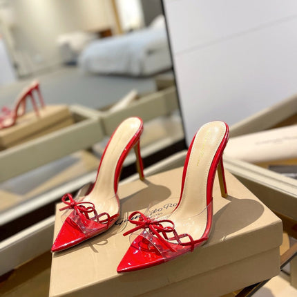 GIANVITO ROSSI 26S HEELED SANDALS 105 MM IN DARK RED PATENT CALFSKIN WITH BOW
