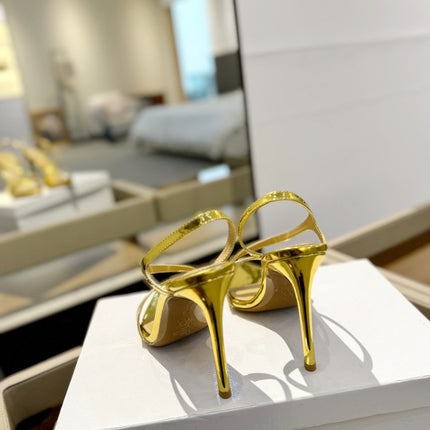 GIANVITO ROSSI 26S STRAPPY HIGH-HEEL SANDALS 105 MM IN GOLD PATENT CALFSKIN