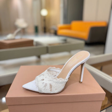 GIANVITO ROSSI 26S HEELED SANDALS 105 MM IN WHITE SUEDE AND LACE