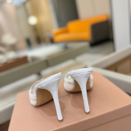 GIANVITO ROSSI 26S HEELED SANDALS 105 MM IN WHITE SUEDE AND LACE