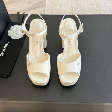 HIGH HEEL PLATFORM SANDALS IN WHITE CALFSKIN