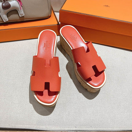 HM 25S HIGH WEDGE SANDALS IN DARK ORANGE LAMBSKIN STYLE 33