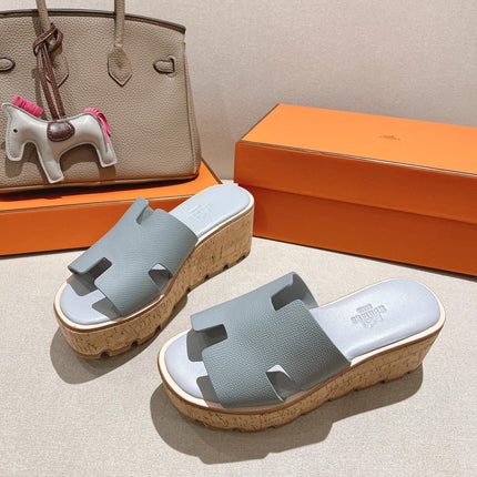 HM 25S HIGH WEDGE SANDALS IN LIGHT GREY LAMBSKIN STYLE 13