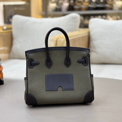 HM 25S BIRKIN CARGO 25 CM IN DARK MOSS GREEN CANVAS AND DARK BROWN SWIFT WITH SILVER HARDWARE