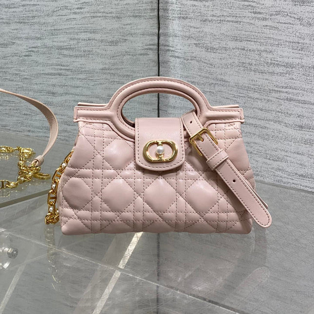 DIOR 25S JOLIE TOP HANDLE MINI BAG 18 IN BABY PINK CALFSKIN GOLD HARDWARE