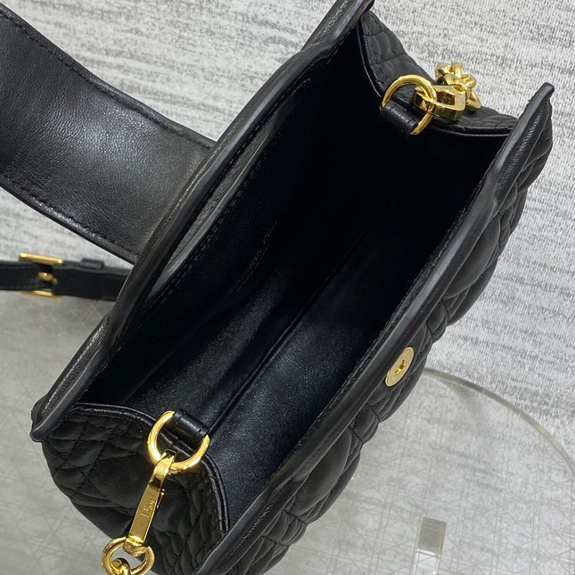 DIOR 25S JOLIE TOP HANDLE MINI BAG 18 IN BLACK CALFSKIN GOLD HARDWARE