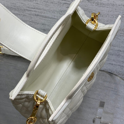 DIOR 25S JOLIE TOP HANDLE MINI BAG 18 IN WHITE CALFSKIN GOLD HARDWARE
