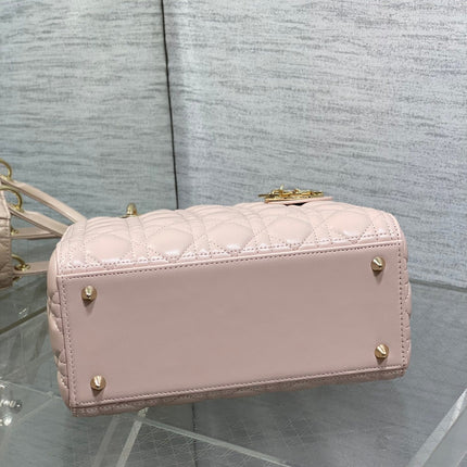 DIOR 25S MEDIUM LADY BAG 24 IN PINK CALFSKIN GOLD HARDWARE