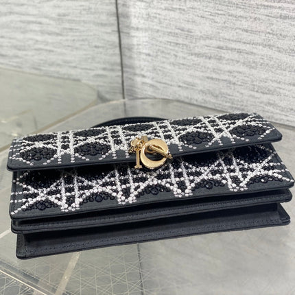 DIOR 26S MINI BAG 21 IN BLACK CALFSKIN CRYSTAL EMBELLISHED