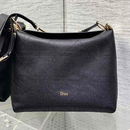 DIOR 26S MEDIUM DIORLY BAG 31 IN BLACK GRAINED CALFSKIN GOLD HARDWARE