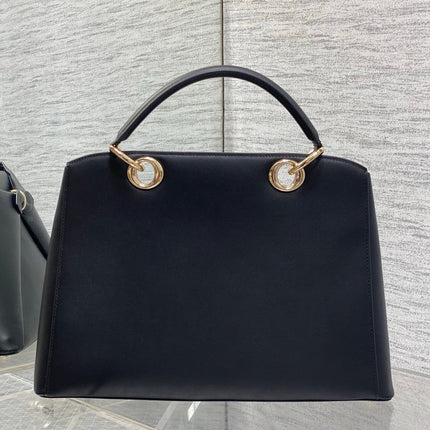 DIOR 26S LARGE CIGALE BAG 33 IN BLACK SMOOTH CALFSKIN GOLD HARDWARE