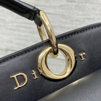 DIOR 26S LARGE CIGALE BAG 33 IN BLACK SMOOTH CALFSKIN GOLD HARDWARE