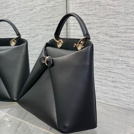 DIOR 26S LARGE CIGALE BAG 33 IN BLACK SMOOTH CALFSKIN GOLD HARDWARE