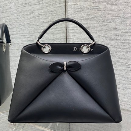 DIOR 26S LARGE CIGALE BAG 33 IN BLACK SMOOTH CALFSKIN SILVER HARDWARE