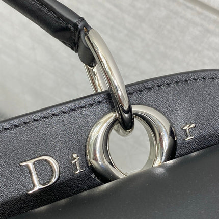 DIOR 26S CIGALE BAG 28 IN BLACK SMOOTH CALFSKIN SILVER HARDWARE