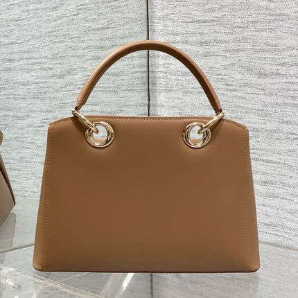 DIOR 26S CIGALE BAG 28 IN CARAMEL BROWN SMOOTH CALFSKIN GOLD HARDWARE