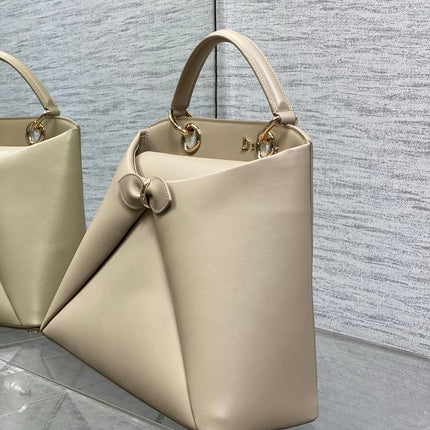 DIOR 26S LARGE CIGALE BAG 33 IN BEIGE TAUPE SMOOTH CALFSKIN GOLD HARDWARE
