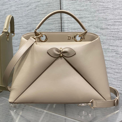 DIOR 26S LARGE CIGALE BAG 33 IN BEIGE TAUPE SMOOTH CALFSKIN GOLD HARDWARE
