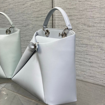 DIOR 26S LARGE CIGALE BAG 33 IN LIGHT SILVER GRAY SMOOTH CALFSKIN SILVER HARDWARE