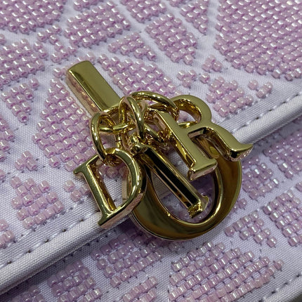 DIOR 26S MINI BAG 21 IN LAVENDER PURPLE CALFSKIN MICROBEAD EMBROIDERED WITH CANNAGE MOTIF