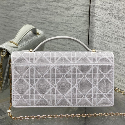 DIOR 26S MINI BAG 21 IN GRAY CALFSKIN MICROBEAD EMBROIDERED WITH CANNAGE MOTIF