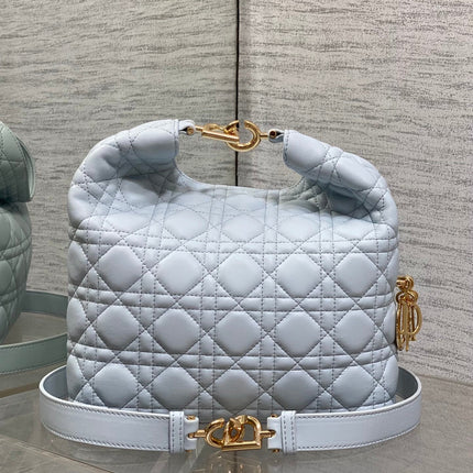 DIOR 26S SMALL DIOR TOUJOURS HOBO BAG 27 IN LIGHT BLUE CALFSKIN GOLD HARDWARE