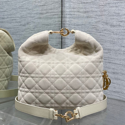 DIOR 26S SMALL DIOR TOUJOURS HOBO BAG 27 IN CREAMY WHITE SUEDE GOLD HARDWARE