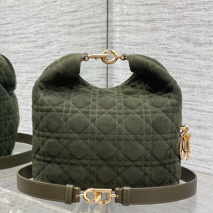 DIOR 26S SMALL DIOR TOUJOURS HOBO BAG 27 IN KHAKI GREEN SUEDE GOLD HARDWARE