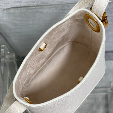 DIOR 26S MEDAILLON BUCKET BAG 19 IN IVORY WHITE GRAINED CALFSKIN GOLD HARDWARE