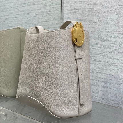 DIOR 26S MEDAILLON BUCKET BAG 26 IN LIGHT GREY GRAINED CALFSKIN GOLD HARDWARE