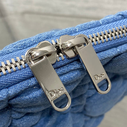 DIOR 26S LARGE MILLY-LA-FORET BAG 38 IN BLUE DENIM SILVER HARDWARE