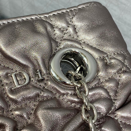 DIOR 26S LARGE MILLY-LA-FORET BAG 38 IN METALLIC ROSE GOLD PUFFY MACROCANNAGE CALFSKIN