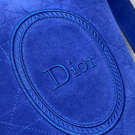 DIOR 26S MEDAILLON BUCKET BAG 25 IN DARK BLUE SUEDE SILVER HARDWARE