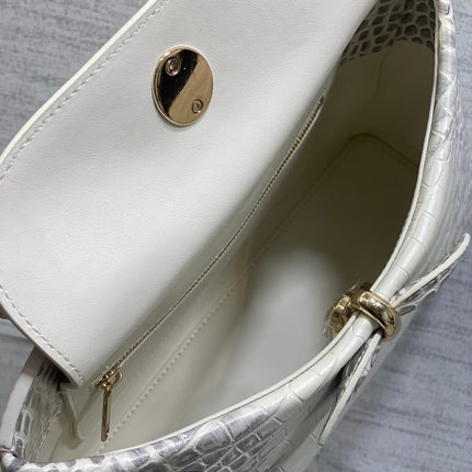 DIOR 26S CIGALE BAG 28 IN WHITE AND GRAY CROCODILE-EMBOSSED CALFSKIN GOLD HARDWARE