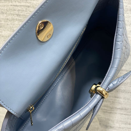 DIOR 26S CIGALE BAG 28 IN LIGHT BLUE CROCODILE-EMBOSSED CALFSKIN GOLD HARDWARE