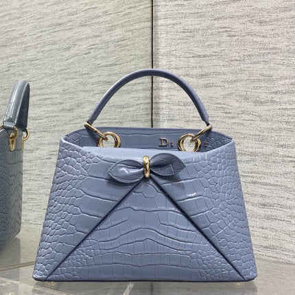 DIOR 26S CIGALE BAG 28 IN LIGHT BLUE CROCODILE-EMBOSSED CALFSKIN GOLD HARDWARE