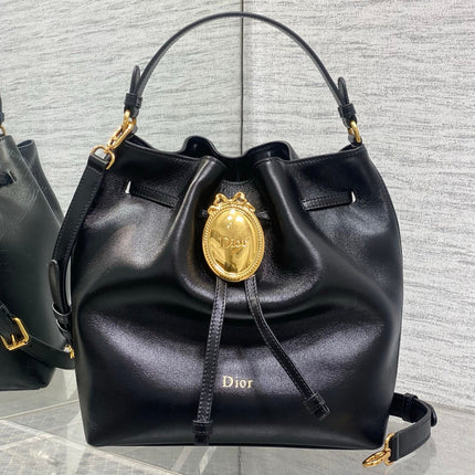 DIOR 26S BUCKET BAG 27 IN BLACK CALFSKIN GOLD HARDWARE