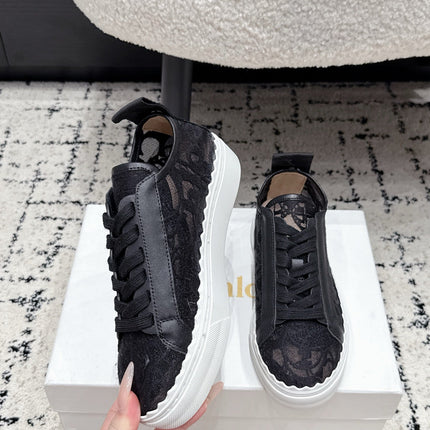 CHLOE 26S SNEAKERS IN BLACK LACE AND CALFSKIN