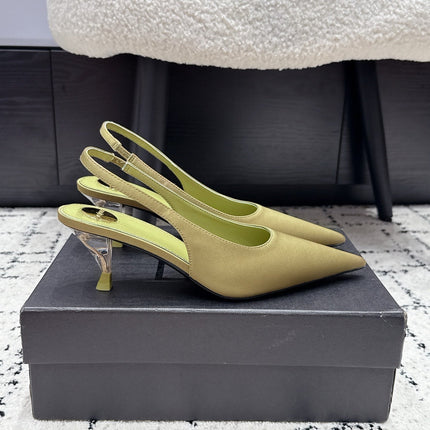 YSL 26S SLINGBACK PUMPS 60 MM IN OLIVE GREEN SATIN