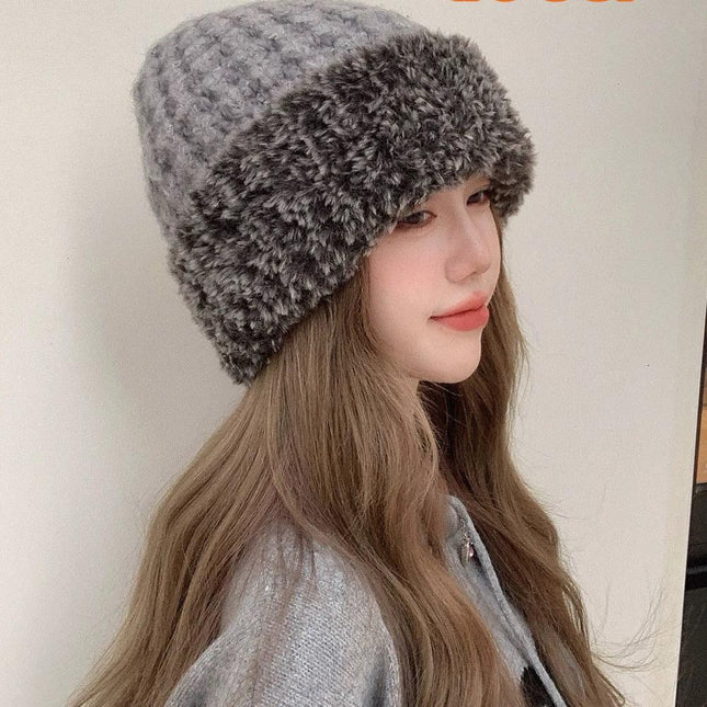 BEANIE HAT IN COIN GRAY WOOL AND FLEECE 399545
