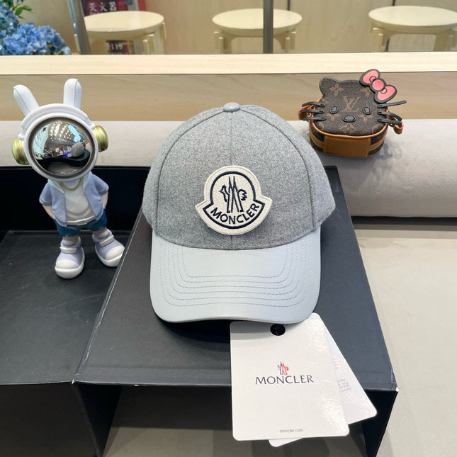 WOOL-TWEED AND LEATHER BASEBALL CAP PALE GRAY 428236