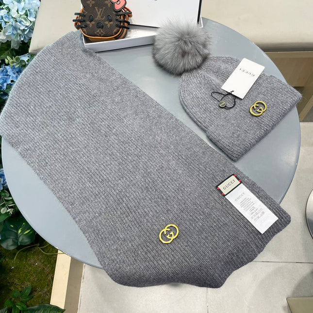 SET SCARF AND HAT IN DOVE GRAY CASHMERE 436241
