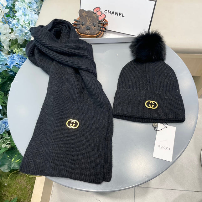 SET SCARF AND HAT IN BLACK CASHMERE 436221