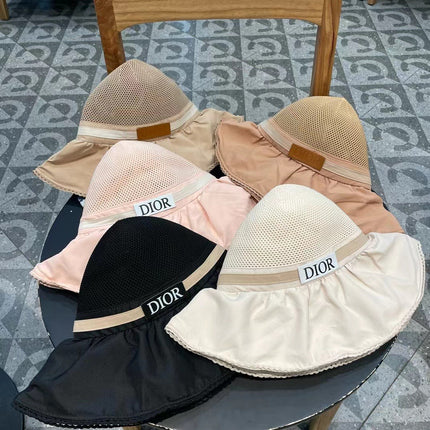 PALE BEIGE STRAW BUCKET HAT WITH BOW FABRIC BORDER 439647