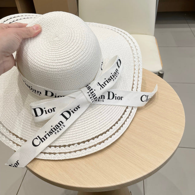 HAT IN WHITE RAFFIA WIDE-BRIM MIX BIG WHITE BOW