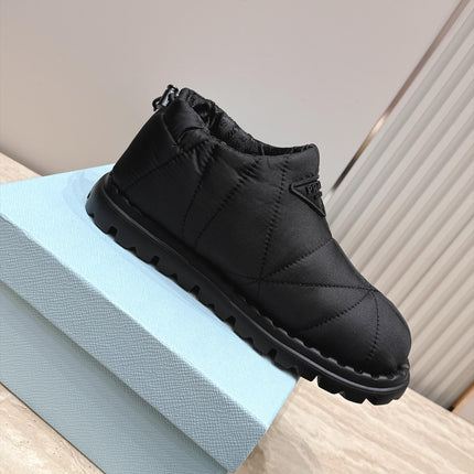 PRADA 26S QUILTED DRAWCORD ANKLE SNOW BOOTS 30MM IN BLACK NYLON