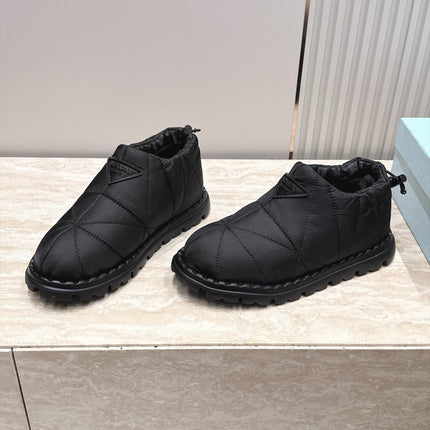 PRADA 26S QUILTED DRAWCORD ANKLE SNOW BOOTS 30MM IN BLACK NYLON