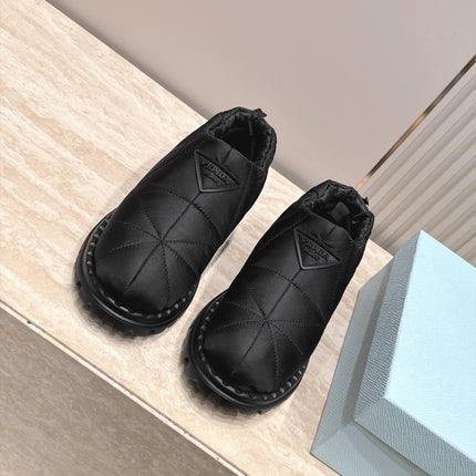 PRADA 26S QUILTED DRAWCORD ANKLE SNOW BOOTS 30MM IN BLACK NYLON